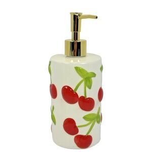 Mayim Cherry Ceramic Soap Dispenser Gold Pump Cottagecore Kitchen Bathroom Decor